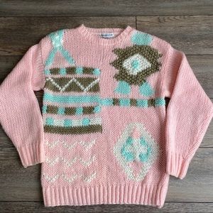 Jordache Vintage Pink Chunky Knit 80s 90s Granny Grandma Sweater sz S